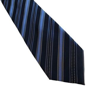 Astor & Black Custom Clothiers Mens Tie Striped Silk Necktie Hand Made Blue